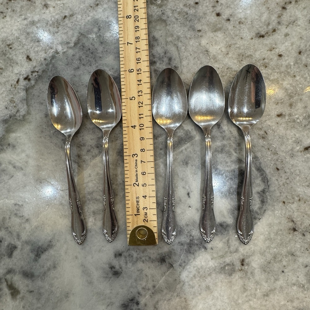 Set Of 5 Oneida Chateau Teaspoons Flower Stainless Steel Flatware